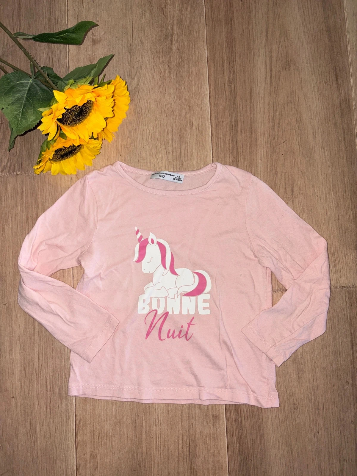 T-shirt haut de pyjama rose licorne FPC taille 4 ans
